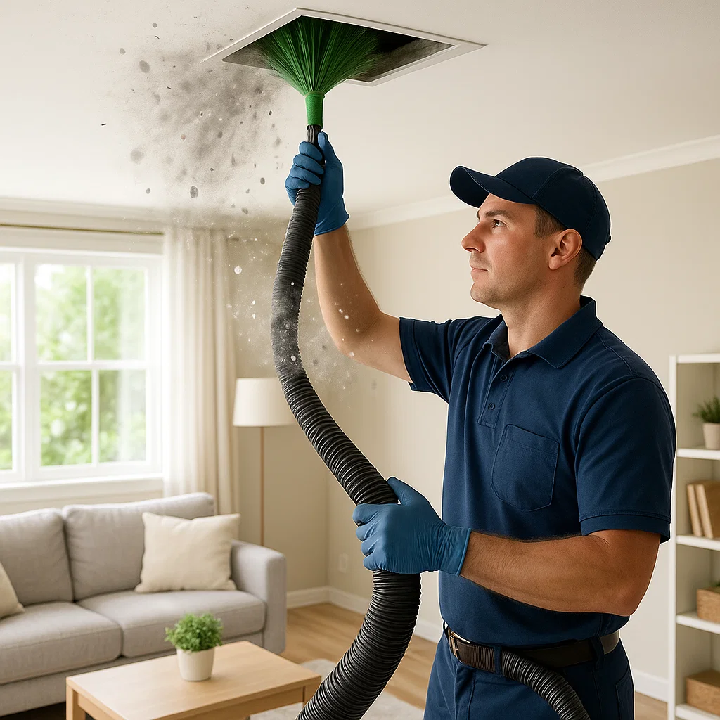 Deep air duct purification in Magnolia TX removing hidden dust, pollen, and debris to restore clean airflow.